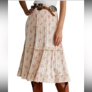 NWT polo ralph lauren women's floral pleated satin skirt size 2